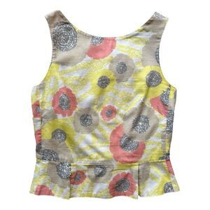 Tara Jarmon Sleeveless Boat Neck Floral Pattern Pleated Waist Top Size EU 38 / S